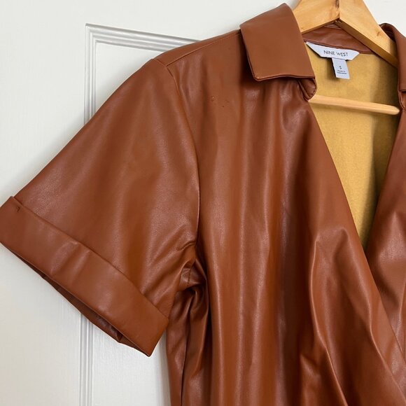 Nine West Vegan Leather Wrap Dress | Size Small - Picture 3 of 10